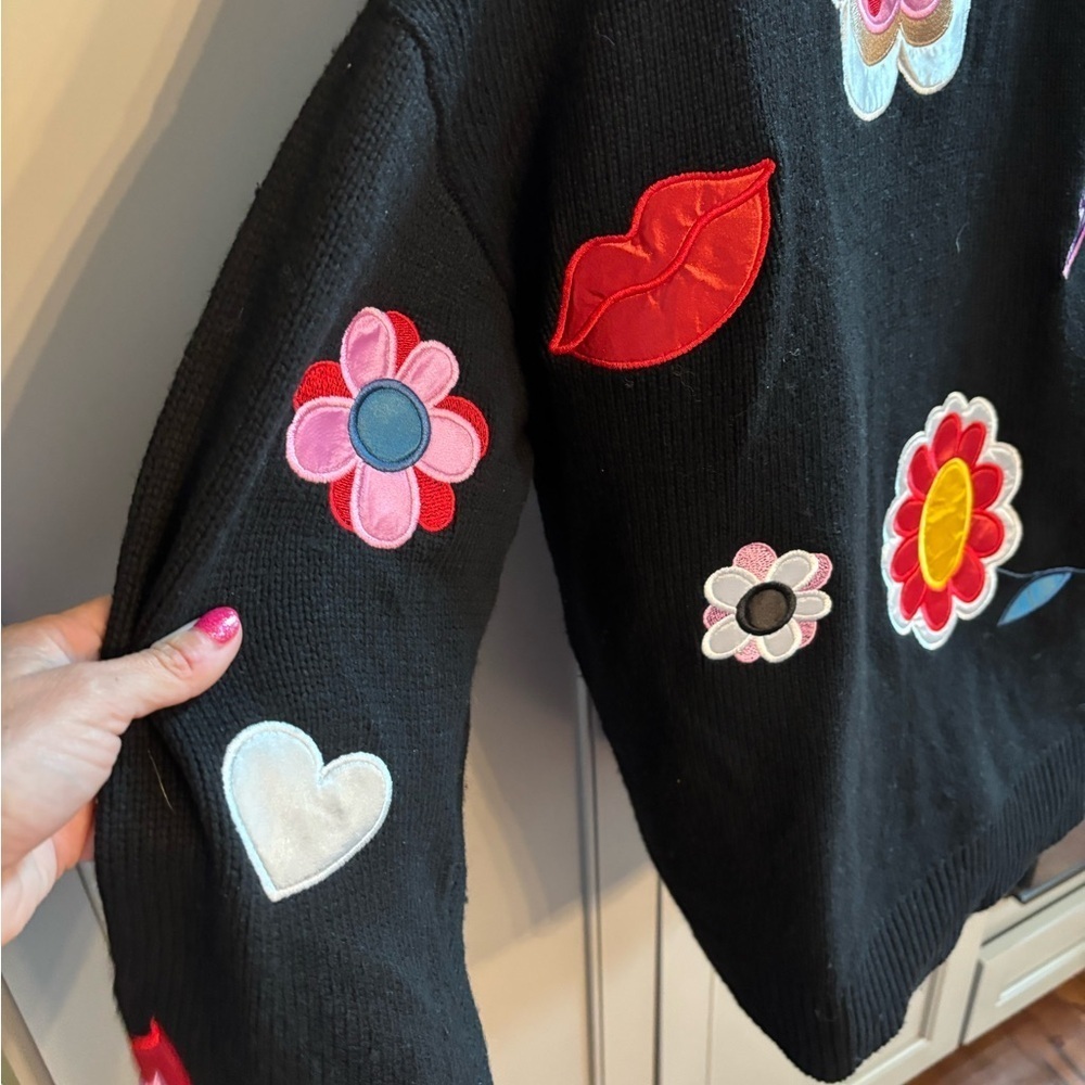 Y2K Cynthia Rowley Black Cardigan with Colorful patches. XS retail $445 - Picture 4 of 6